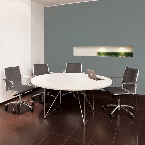 AIR Circular Skid Frame Meeting Table in White Finish